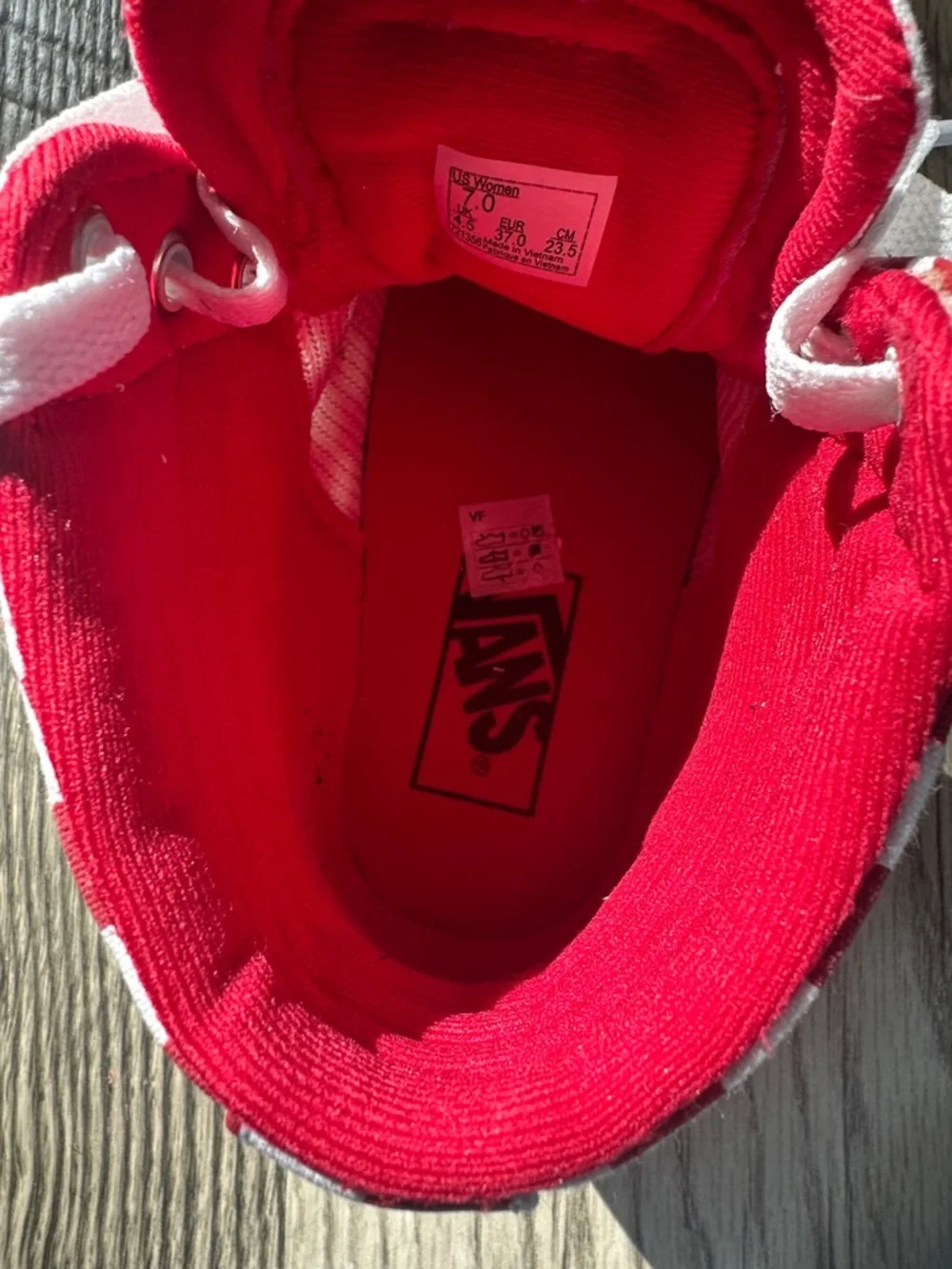 Vans Fillmore Hi checkerboard red‎ and white sneakers women’s size 7